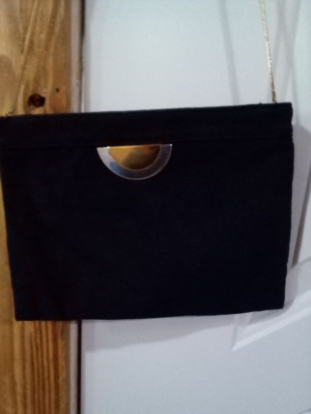 REVA ULTRASUEDE Black Handbag With Gold Straps